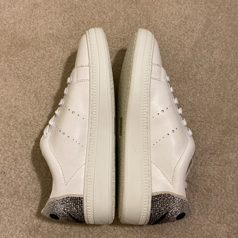 Lola Cruz White Leather Sneakers Silver Rhinestone Smile Wink Size 37 - Picture 12 of 14